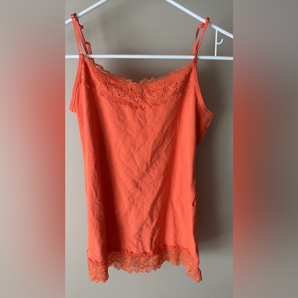 Orange cami top with flower lace